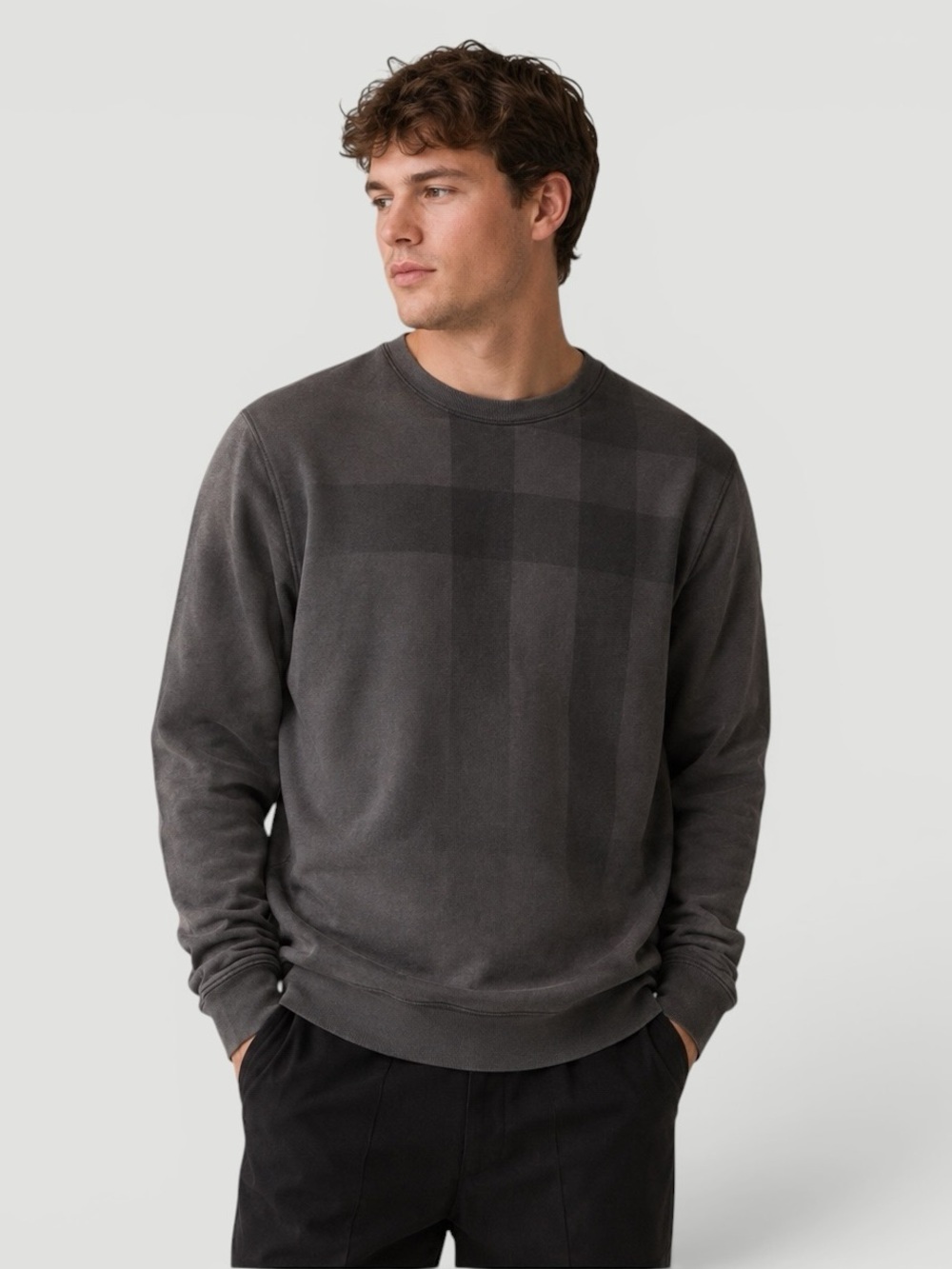 Burberry Brit Exploded Check Crewneck Sweatshirt Gray Size Small